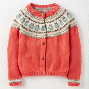 MINI BODEN Fair Isle Cardigan Rosehip Owls 6-7Y